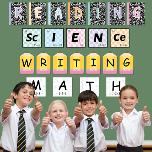 23 Pcs Core Subjects Bulletin Board Decorations Science Reading Math Writing Banner Core Subjects Bulletin Board Composition Subject Label Cutouts for Back to School Teacher Classroom Decoration