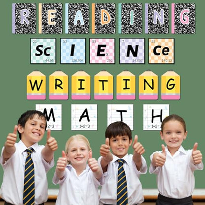 23 Pcs Core Subjects Bulletin Board Decorations Science Reading Math Writing Banner Core Subjects Bulletin Board Composition Subject Label Cutouts for Back to School Teacher Classroom Decoration
