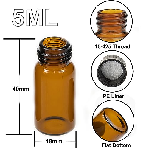 ALWSCI 100PCS 5ML Amber Tiny Glass Vials with Screw Caps - color: Amber Glass Sample Vial, size: 5ML 18*40MM