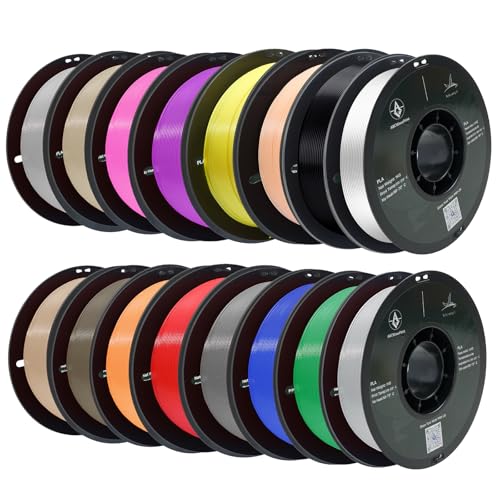 PLA 3D Printer Filament Bundle, Dimensional Accuracy +/- 0.02 mm, 16 x 1 kg Spool(35.2lbs), 1.75 mm，Black White Grey Red Green Blue Yellow Purple Silver Transparent Pink Orange Wood Brown - color: 16*1kg Multi
