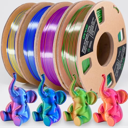 PLA Filament 1.75mm, Tri-Colors 3D Printer Filament, Rainbow PLA Filament Bundle, Coextrusion 3D Filament with Silk PLA Color Change, 3D Printing Filament +/-0.02mm, 200g X 4 Spool - color: Red Gold Blue Green Orange