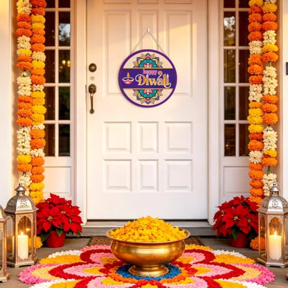 HLNIUC Happy Diwali Mandala Round Sign Diya Oil Lamp Wooden Door Hanger - color: Diwali 3