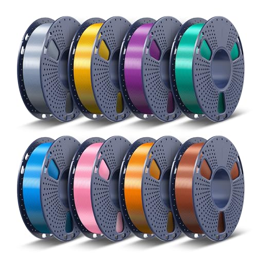 TECBEARS Silk Filament 1.75, Shiny Silk PLA Filament, 3D Printer Filament with Smooth Silky Surface, 250G Spool, 8 Rolls, Gold+Silver+Purple+Green+Blue+Pink+Orange+Red Copper - color: Gold, Silver, Purple, Green, Blue, Pink, Orange, Red Copper, size: 0.25