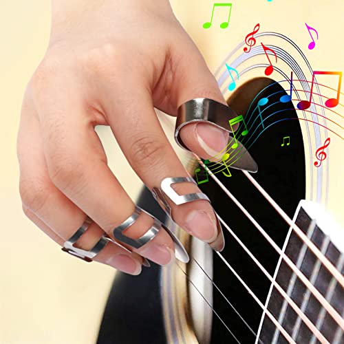 Guitar Slide, 4pcs Augshy Medium Guitar Slides(1 Stainless Steel, 1 Brass and 2 Glass), 4pcs Stainless Steel and 4pcs Plastic Thumb & Finger Picks, 10pcs Guitar Picks All in One Box Guitar Accessories - color: Multicolor 2
