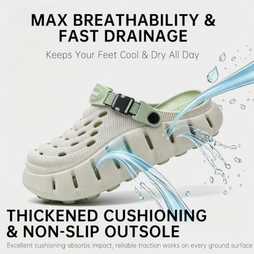 Men's Women's Cloud Clogs, EVA Thick Platform Slip On Non Slip Garden Shoes - color: Green, size: 11-11.5 Women/10-10.5 Men