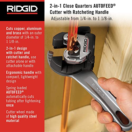 RIDGID 32573 Model 118 2-in-1 Close Quarters Tubing Cutter for 1/4" to 1-1/8" Copper, Brass, and Aluminum Tubing, Compact tubing cutter with AUTOFEED - size: 13 x 6.75 x 2 inches