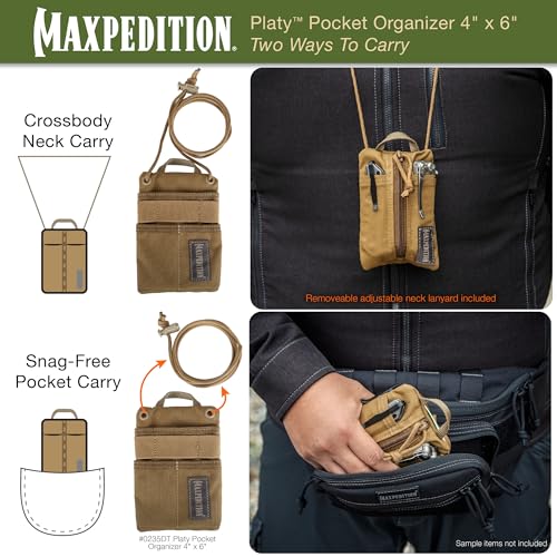 Maxpedition Platy Pocket Organizer, EDC Tool Pouch, Neck Wallet - color: Dark Tan, size: 4" x 6"