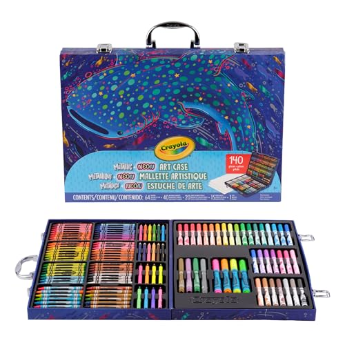 Crayola Art Kit with Neon & Metallic Art Supplies, Includes Crayons, Markers & Colored Pencils, Craft Activity, Gift for Kids, Ages 5, 6, 7, 8 - style: Neon + Metallic