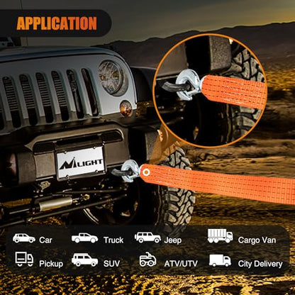 Nilight Tow Strap with Safety Hooks 2”x20’10,000LBS Breaking Strength - color: 2in x 20ft Strap with Hooks