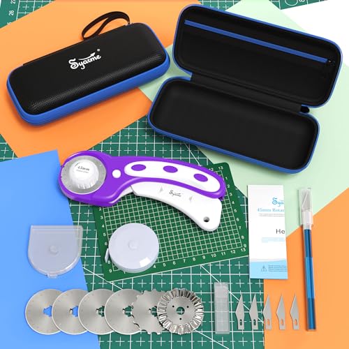45mm Rotary Cutter | Rotary Fabric Cutter | Rotary Cutters for Sewing, Scrapbooking, Hobbies, DIY | A6 Cutting Mat, Storage Boxes, Precision Knives, Ruler, Spare Blades | Fabric Roller Cutter (Purple) - color: Purple