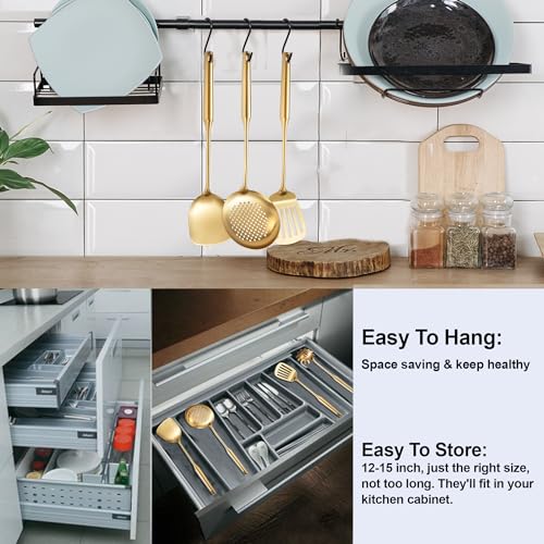 Gold Kitchen Cooking Utensils Set 13 PCS Stainless Steel 12-13.7" - color: Gold-13