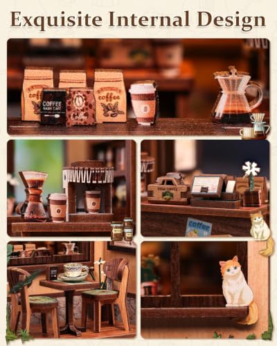 Cutebee LED Book Nook Kit, DIY Miniature House Kits Coffee Shop - color: Kissa Coffee