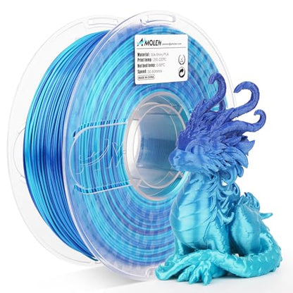 AMOLEN Shiny Silk PLA 3D Printer Filament, Shiny Gradient Silk Pla 1.75mm Azure Blue 3D Printing Filament 1KG/2.2lb - color: Silk Gradient Azure Blue