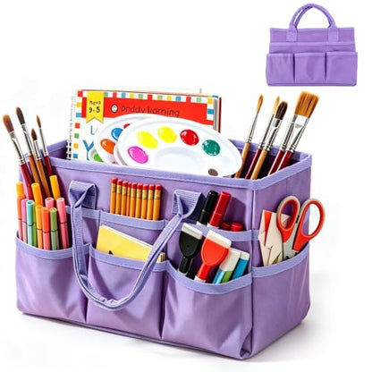 Craft Organizer Tote Bag, Art Supply Organizer Bag for Art Supplies - color: Light Purple (6.5"D x 13"W x 8.5"H)