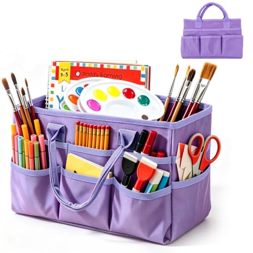 Craft Organizer Tote Bag, Art Supply Organizer Bag for Art Supplies - color: Light Purple (6.5"D x 13"W x 8.5"H)