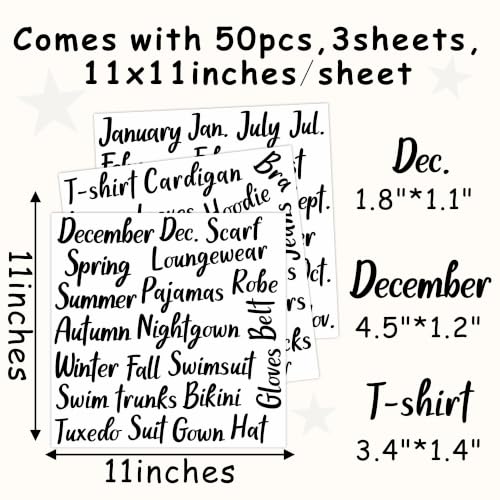 Monthly Labels for Clothes Month Seasonal Organizer Stickers for Drawer Bin - color: Monthly Labels