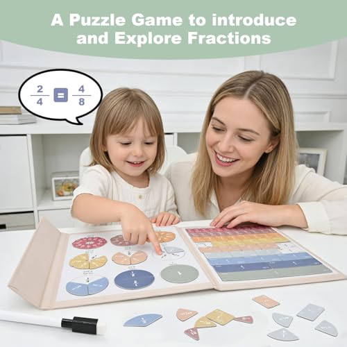 Magnetic Fraction Book, Montessori Fraction Math Manipulatives for Kids - size: 8.6 × 16.1 in