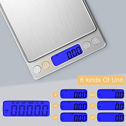 Kitchen Food Scale with 2 Trays, Diyife 500g/0.01g High Precision Scale - color: Silver