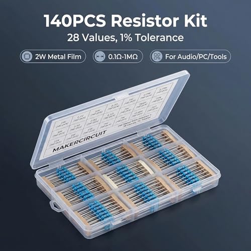 140Pcs 28 Values Metal Film Resistor Kit 0.1 Ohm - 1M Ohm with 1% 2W Resistors Assortment