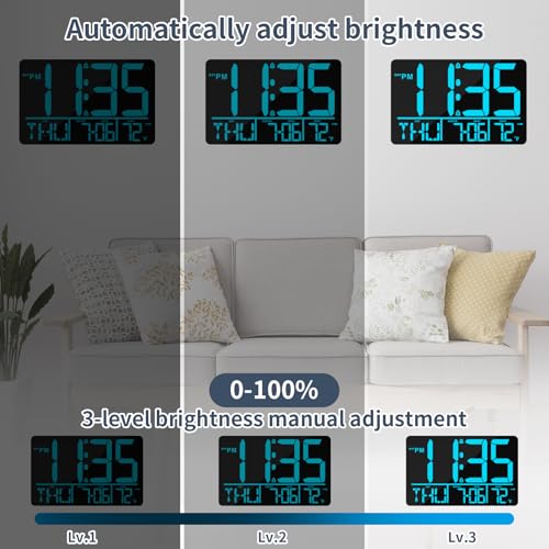 PERSUPER 13" Digital Wall Clock Large Display with Remote, Temp & Timer - style: Blue