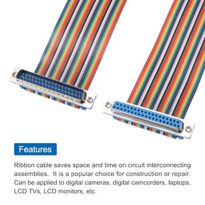 MECCANIXITY 2 Pcs IDC Rainbow Wire Flat Ribbon Cable DB37 Male to DB37 Female 39 Inch Length 2.54mm Pitch Breadboard Jumper Wires for Electronic Projects - size: 39 Inch, style: DB37 Male to DB37 Female