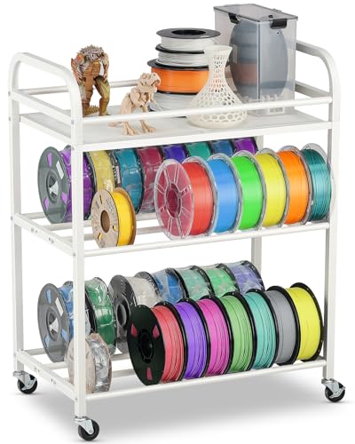 AHOWPD 3D Printer Filament Storage Rack, Rolling Cart for 40pcs Filaments - color: White