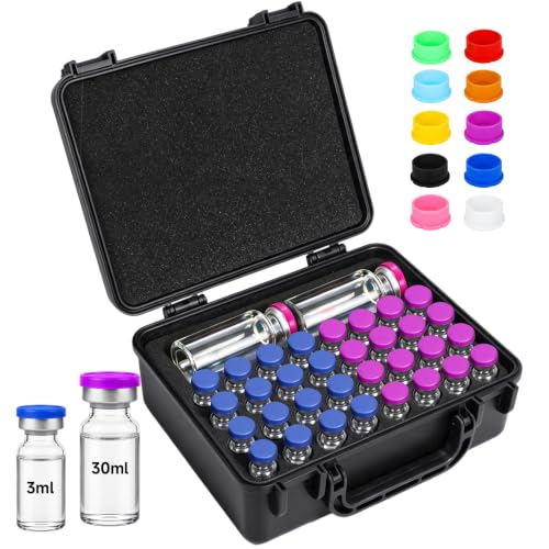 3ml Vial Case, Peptide Vial Storage Case for Refrigerator, 32Slot - color: 32-shots×3ml + 1-slot×30ml + 10 Vial Caps (Black)