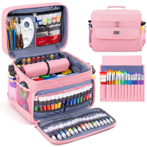 JJRING Acrylic Paint Organizer Bag With Adjustable Dividers, Pink - color: Pink