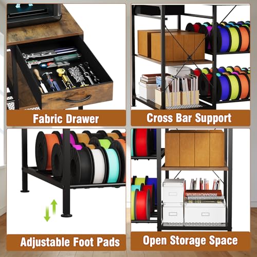 3D Printer Stand with Drawer&Outlet,3D Printer Table with Filament Storage - color: Brown
