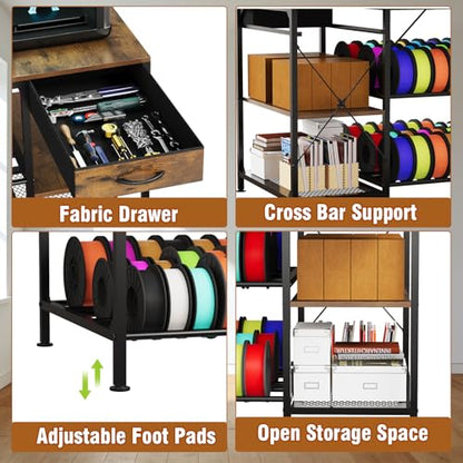 3D Printer Stand with Drawer&Outlet,3D Printer Table with Filament Storage - color: Brown