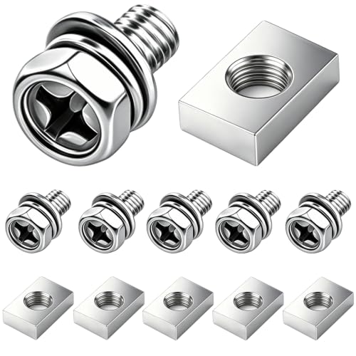 Tnisesm 12PCS M5x10 Battery Terminal Motorcycle Bolts and Nuts Kit, 304 Stainless Steel Battery Bolt with Square Nut for ATV Bike, Motorcycle, Scooter - size: M5*10MM