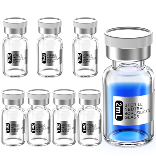 Biomed Solutions Empty Sterile Vial Sealed with Butyl Rubber Stopper and Flip Top Closure,Type 1 Borosilicate Glass Tubing,Individually Packed (2mL 8Pcs Clear) - size: 0.1 Ounces