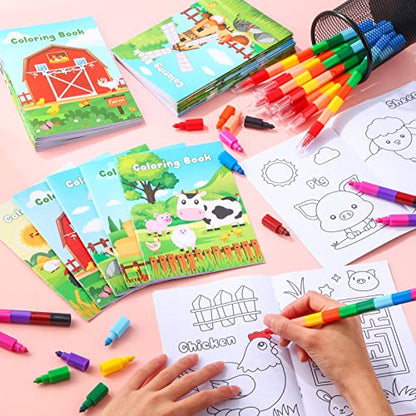 BenLouis 24 Farm Animal Mini Coloring Books with 24 Crayons for Kids Bulk - style: Farm