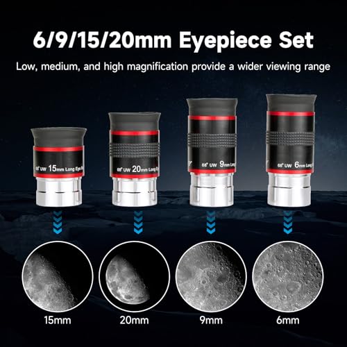 SVBONY Telescope Eyepiece 68° Ultra Wide Angle Lenses Set 6mm 9mm 15mm20mm - size: 6mm 9mm 15mm 20mm