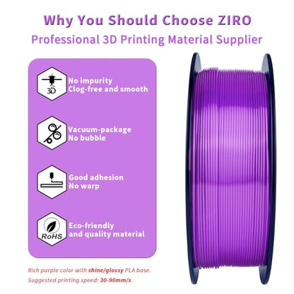 ZIRO Silk PLA Filament, Shiny 1.75mm 3D Printing Material, 1kg Purple - color: Silky-purple