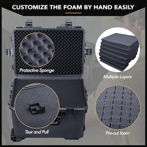 Lykus HC-5230 Hard Case with Wheels and Foam, Inner Size 19.09*12.68*12.6in - size: HC-5230