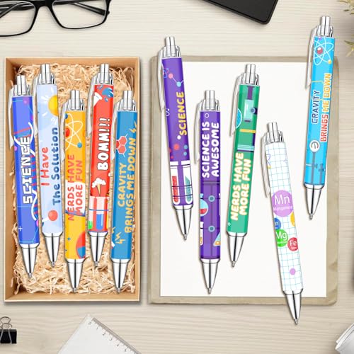 Science Theme Ballpoint Pens, 10 Pack – Colorful STEM Design Pens with Lab Icons, Chemistry Physics Biology Patterns, Smooth Writing Pens for Students, Teachers, Classrooms & School Supplies - color: Science