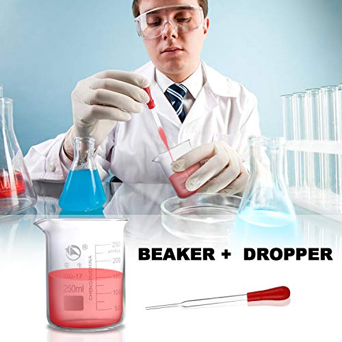 Glass Beakers, Pack of 6 Low Form Measuring & Droppers Set