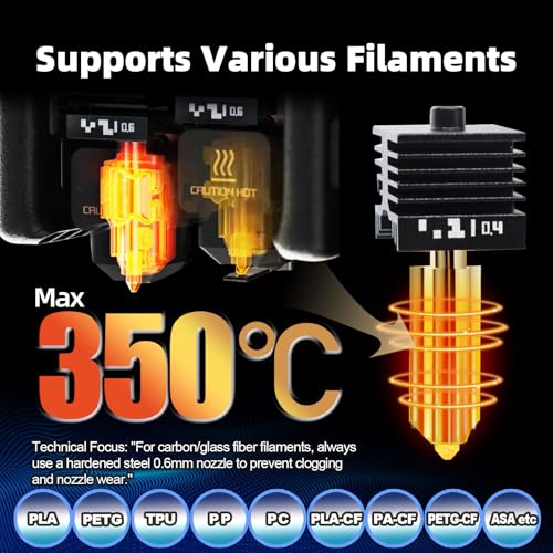IdeaFormer-3D 2Pcs 0.6mm P2S H2S H2D Print Head Hotend Kit, Performance Extruder Hotend Kit with Removable Hardened Steel Nozzle for Bambu Lab P2S H2S/H2D/H2D Combo/A1/A1 Mini Laser 3D Printer - style: 2Pcs 0.6mm H2D H2S Hotend