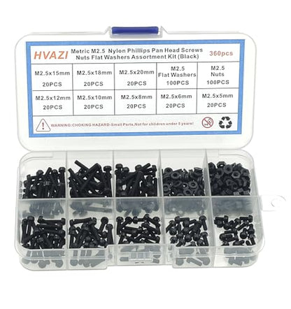 Metric M2.5 Black Nylon Phillips Pan-Head Screws, Nuts & Washers Kit - color: Black-M2.5