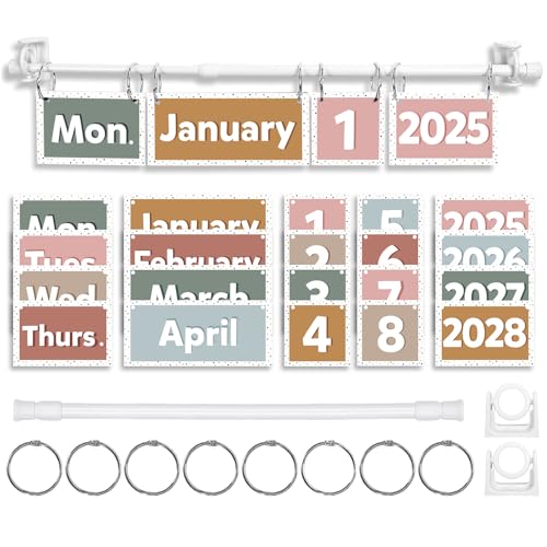 FYSUIMU Boho Calendar Bulletin Board Set Flip Calendar with 54 Cards & Adjustable Holder for Back to School Classroom Home Office DIY Decoration Supplies - style: Boho