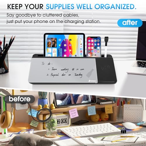 Varhomax Glass Desk Whiteboard with Wireless Charger - color: Wireless Charger-black & Gray