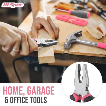 Hi-Spec Tool Kit, General Household Hand Tool Set with Toolbox Storage Case, All-in-One Compact Toolkit for DIY & Dorm Use, Pink - color: Pink
