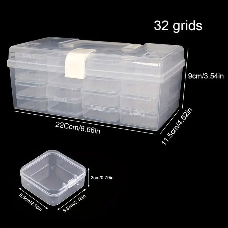 32 PCS Clear Plastic Organizer Box, Small Bead Organizers and Storage Containers with Hinged Lid for DIY Jewelry Making, Bead, Nail, Jewelry, Art, DIY Crafts, Fishing Tackle, Small Items