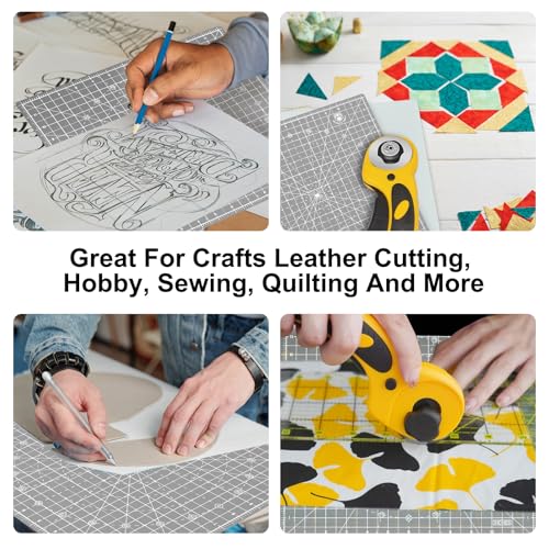 Headley Tools 12"x12" Rotating Cutting Mat, Self Healing Mat with 360-Degree Rotation & Anti-Slip Base, Sewing Board Cutting Mat Perfect for Fabric Quilting Leather Hobby Project, Grey - color: Gray, size: 12"L x 12"W