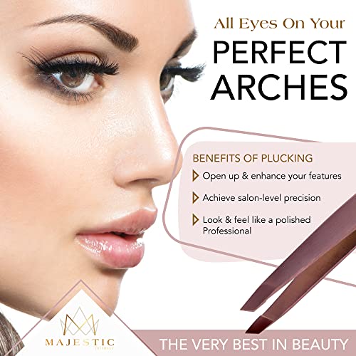 Majestic Bombay Precision Tweezers Set, Fine Point, Slant, Women and Men - color: Rose Gold