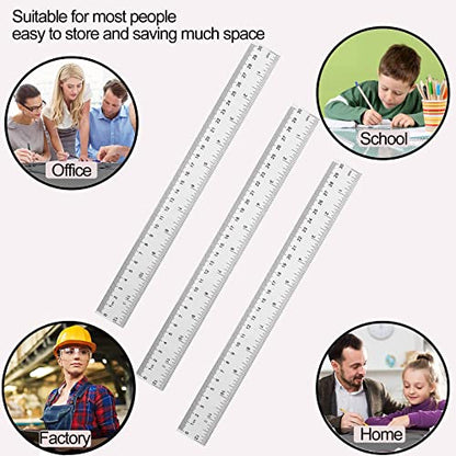 YYJ HOME Clear Plastic Ruler, 12 Inch, 3 Pack, Transparent, Acrylic, Plastic Construction