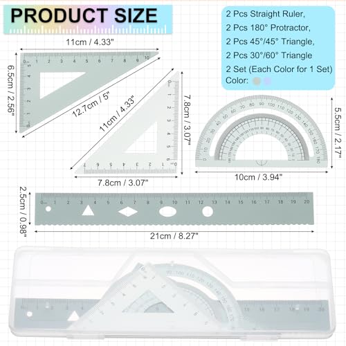PATIKIL Geometry Set, 8" Aluminum Ruler & 2 Triangles, Metal Protractor - color: Gradient Green/Gradient Blue, size: 8 Inch