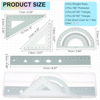 PATIKIL Geometry Set, 8" Aluminum Ruler & 2 Triangles, Metal Protractor - color: Gradient Green/Gradient Blue, size: 8 Inch