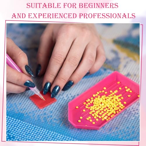 Affrolling 90 Pcs Diamond Art Tools, Drill Pens Trays Glue Clay - color: Rose Red